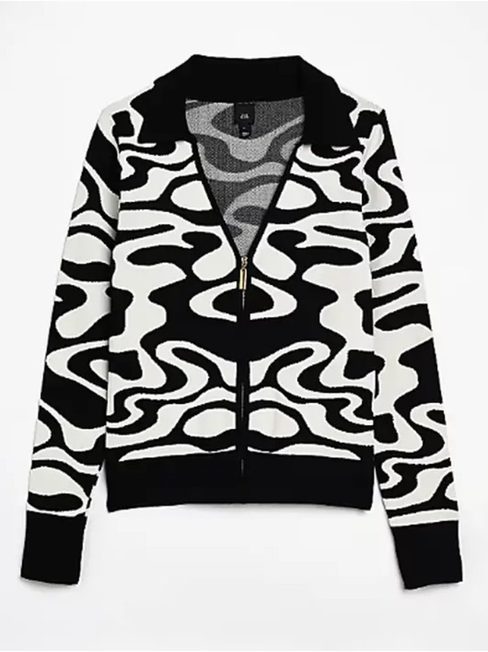 River Island Black & White Pattern Zip-Up Sweater